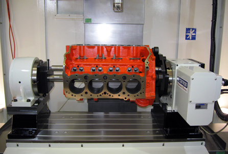 CNC Engine Block machine Heavy Duty design has a wide table saddle providing full support over the lenght of the block.