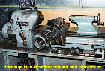 Hardinge HLV-H manual lathe before retrofit